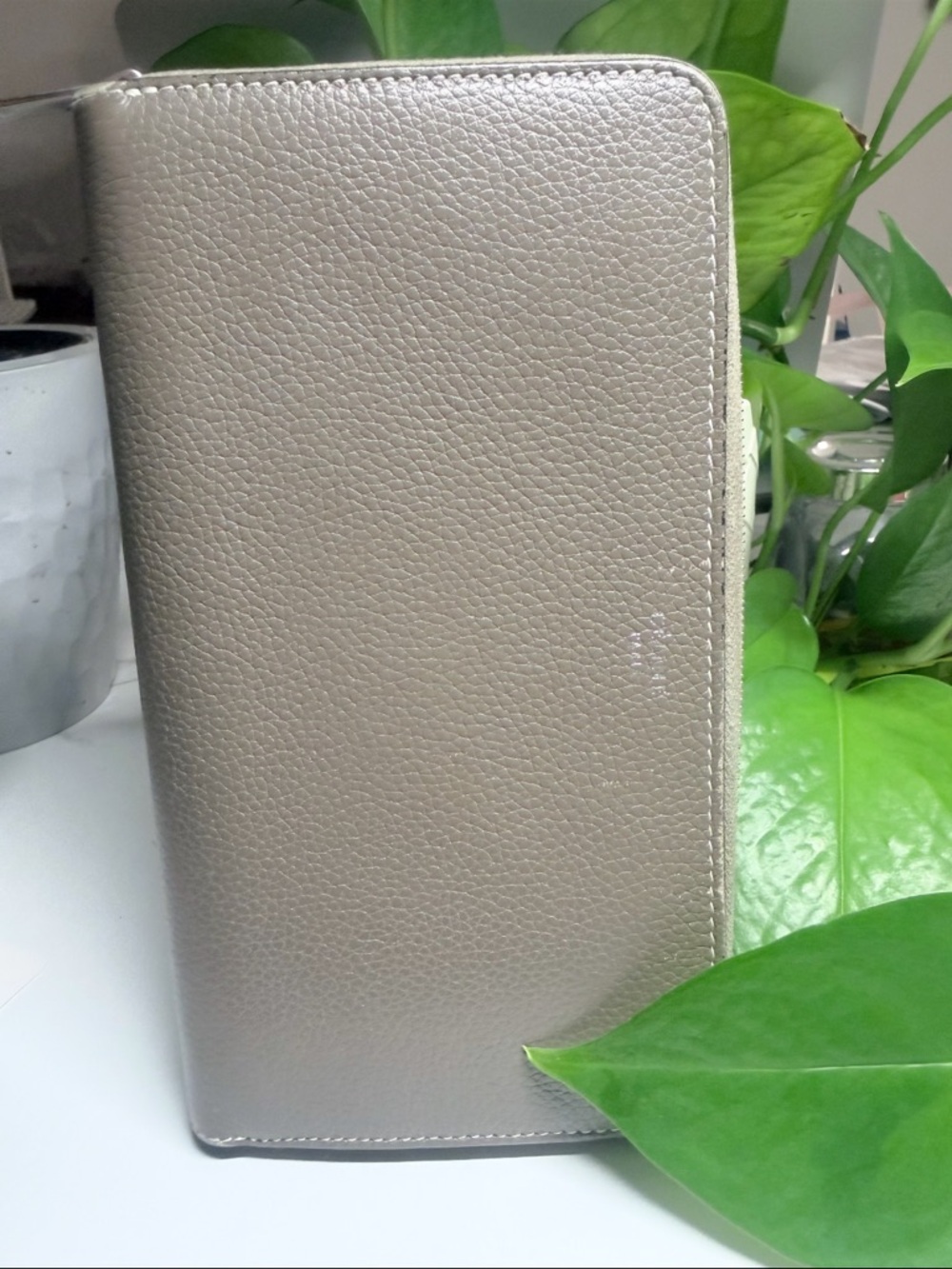 Celine Drummed Calfskin Large Zip Around Multifunction Wallet Grey